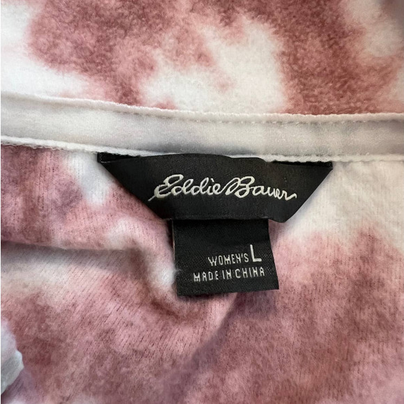 Eddie Bauer Women's Fleece Jacket in Pink and White Leaf Pattern, Size Large - Picture 4 of 5